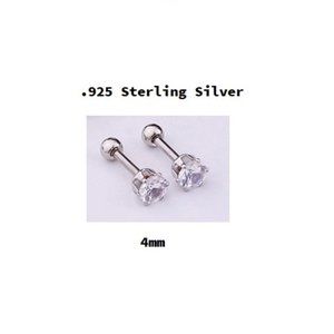 Silver ~ 4mm ~ .925 Sterling Silver Six Prong Round Swarovski Crystal Earring